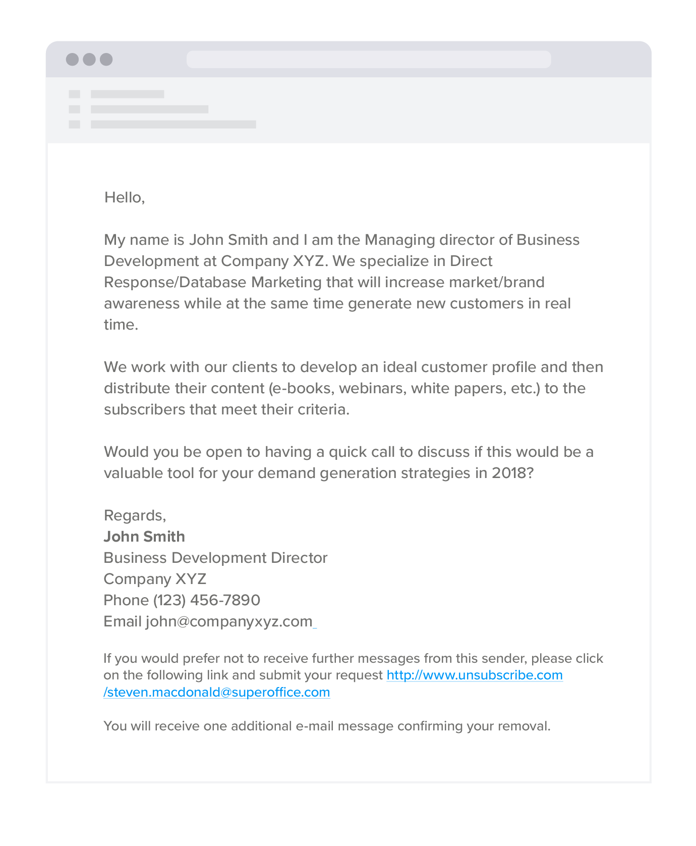 Cold sales email example