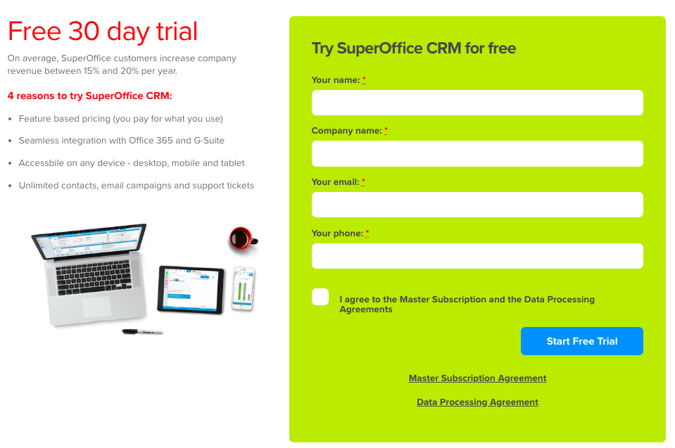 Free trial sign up web form