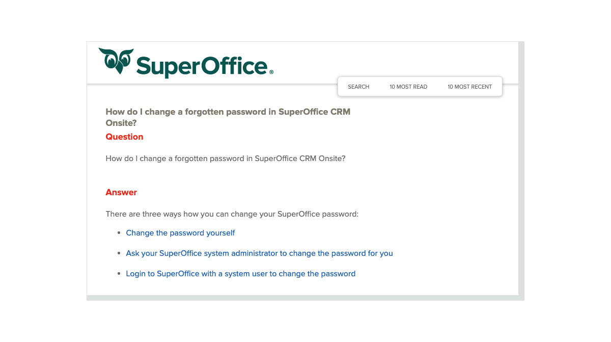 SuperOffice support centre
